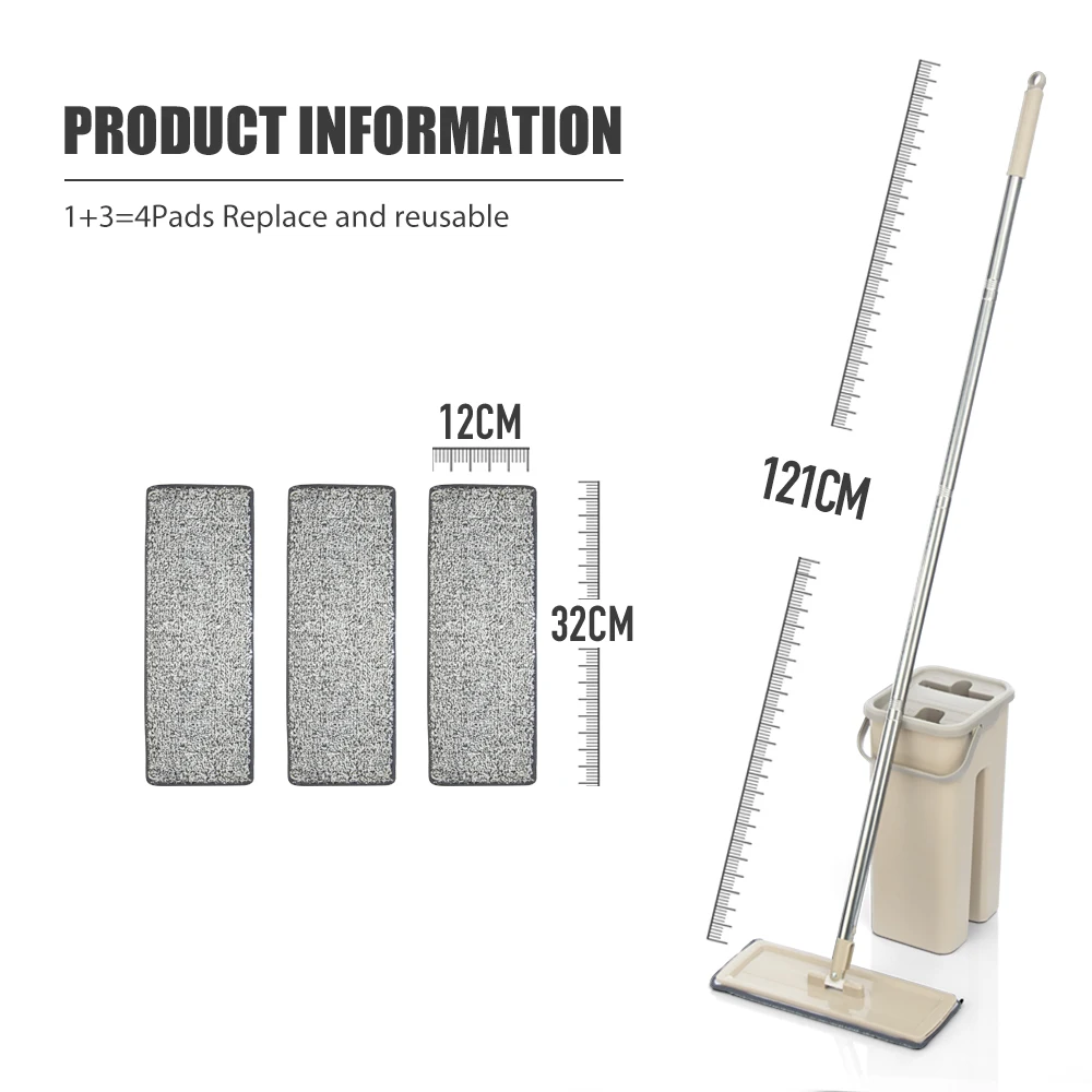 Hand Free Flat Floor Mop And Bucket Set For Professional Home Floor Cleaning System With Washable Microfiber Pads For Hardwood - Image 11