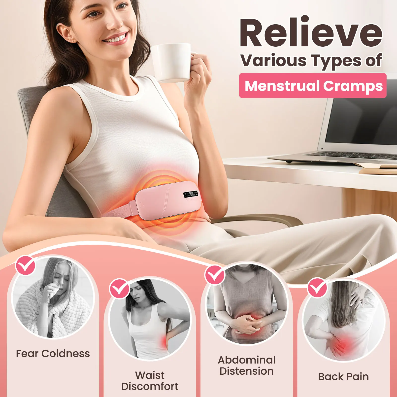 Electric Heating Pad Menstrual Cramp Massager Belt Women Period Care Hot Compress Device Vibration Abdominal Ulter Warmer Belt - Image 2