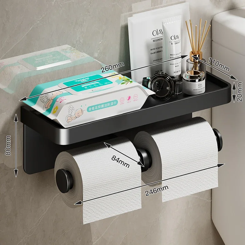 Black Gold Toilet Paper Holder Bathroom Wall Mount Multifunction WC Paper Phone Holder Shelf Towel Roll Shelf Accessories - Image 7
