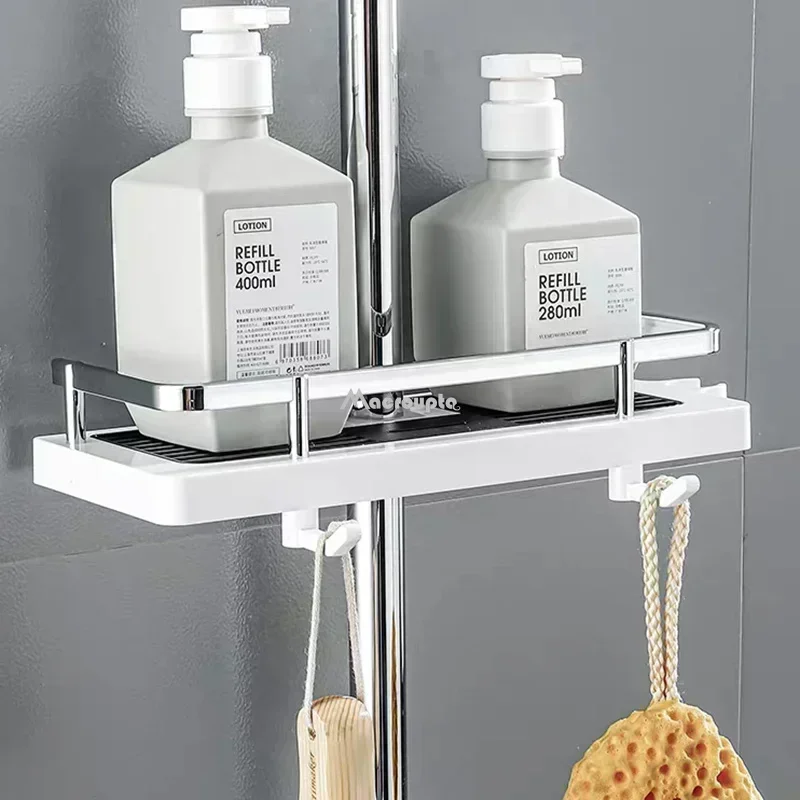 Bathroom Shower Storage Rack Organizer No Drilling Lifting Rod Shower Head Holder Shower Gel Shampoo Tray Holder Pole Shelves - Image 2