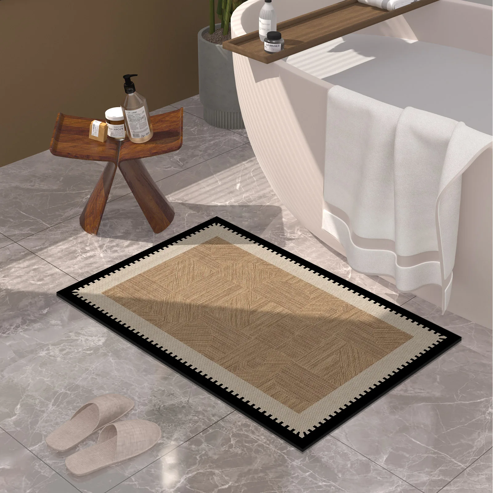 Luxury Vintage Diatomite Bath Mat Bathroom Carpet Super Absorbent Shower Foot Mats Non Slip Quick Dry Toilet Room Rugs Doormat - Image 3