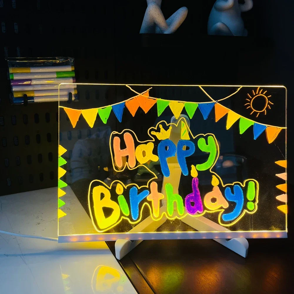LED Note Board Rechargeable RGB Night Light 7 Pens DIY Acrylic Message Board Erasable Painting Drawing Board Kids Birthday Gifts - Image 3