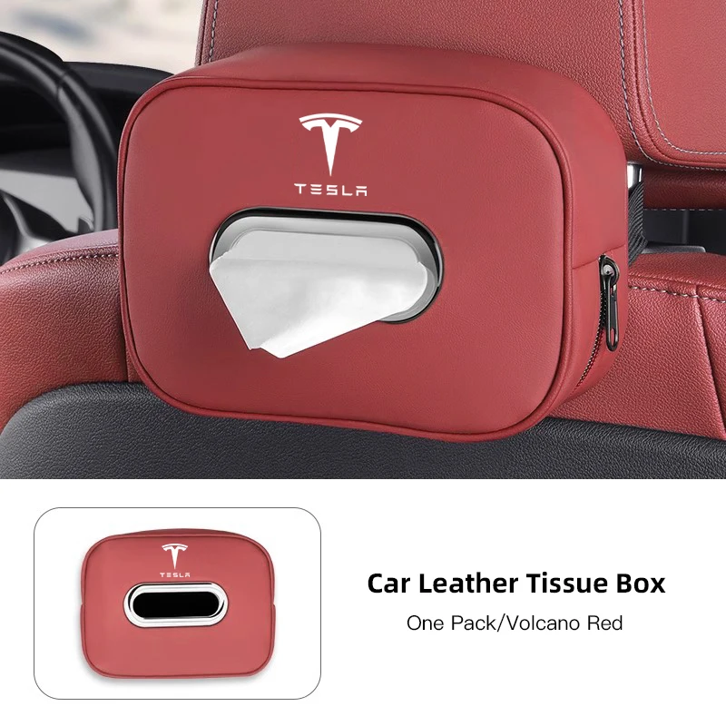 Luxury PU Leather Car Tissue Box Storage Bag Accessories For Tesla Coil Y Model 3 Highland Cybertruck S Juguete X Roadster 2024 KIT - Image 9