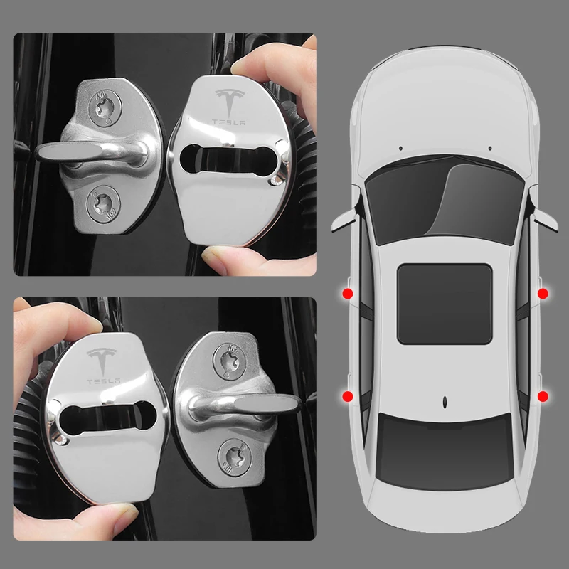 4pcs Metal Car door lock cover Protection Stickers For Tesla model 3 model X Y Auto Accessories - Image 5