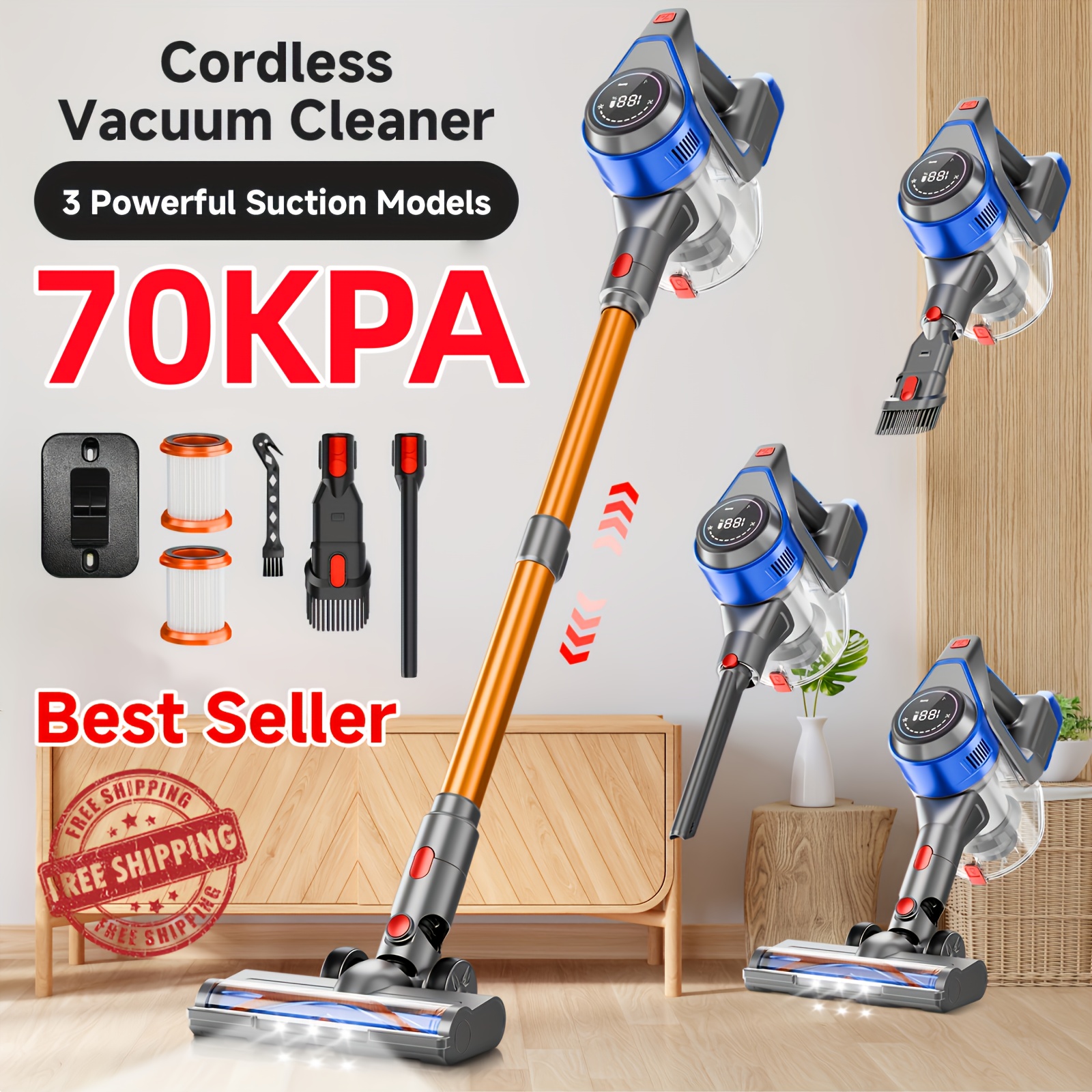 Max 70Kpa Portable Household Low Noise Vacuum Cleaner Handheld Vacuum Cleaner Aspirating Vacuum Cleaner, Suitable for Hard Floors, Pet Hair, And Carpets, Lightweight Powerful Vacuum Cleaner Includes Corded And Cordless Vacuum Cleaners - Image 2